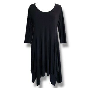 Sympli Womens Tunic Top Sz 8 Black Scoop Neck Hanky Hem Lagenlook Stretch Shirt